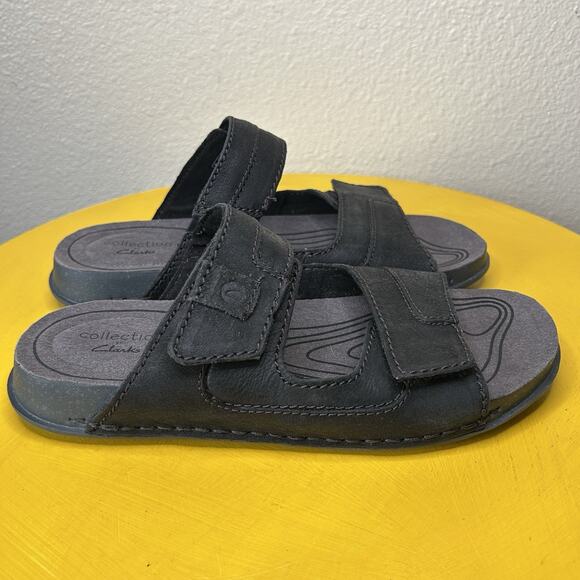 Clarks Crestview Men’s Size 8.5 Leather Extreme Comfort Black Easy Slide Sandals main image 4